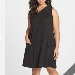 Eileen Fisher Black Cowl Neck Sleeveless A-Line Dress Hem Cotton Medium